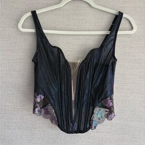 NWT Savage X Fenty Black Iridescent Lace-Trim Bustier Top